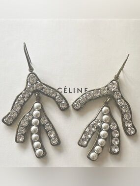 Celine Phoebe Philo Crystal and Pearl Rare Vintage Earrings